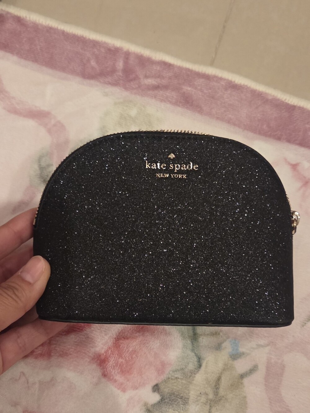 kate spade Black Glitter Dome Coin Purse Small